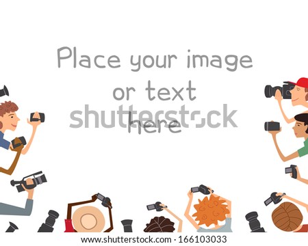 Illustration of many camera mans, isolated on white background