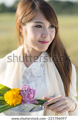 thai woman  with thai style nature background, identity culture of thailand