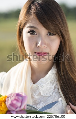 thai woman  with thai style nature background, identity culture of thailand