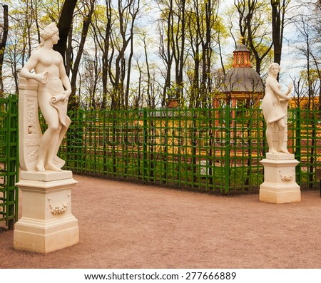 Ancient sculptures in the Summer Garden in St. Petersburg