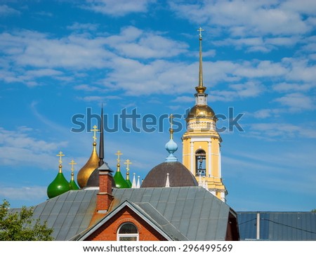 Rooftops, domes and crosses of an ancient Russian city of Kolomna