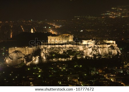 Parthenon temple, Acropolis at night in Athens Greece