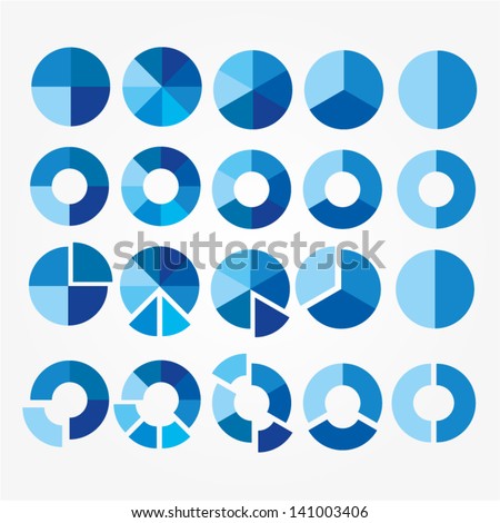 Set of blue and white circle diagram for your design. Business chart elements. Circle cart infographic design. Element of process for your design. Vector icons.