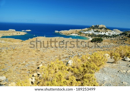 Lindos town in Rhodes Greece - summer - blue sea and sky