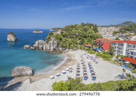 Parga greek summer resort, Golfo beach, sea trees, colors - holidays