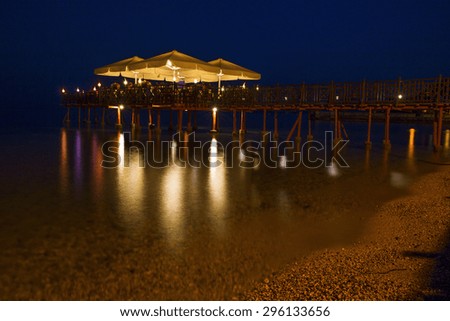 Corfu Greece - night restaurant lights sea