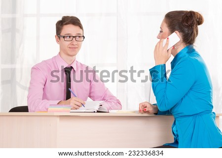 Communication between the client and the employee or office support services. Manager in the workplace to conduct business meetings with the client. HR manager conducts the interview. Office staff.