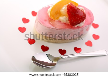 Cake with fresh fruits, Valentine's theme