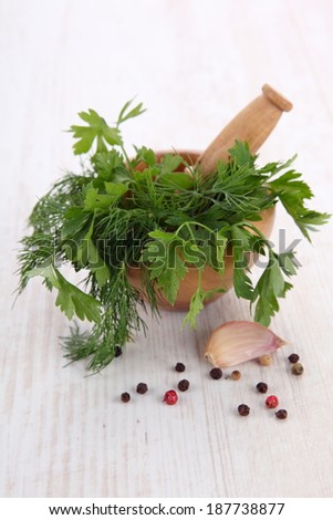 collection of fresh herbs isolated on white background
