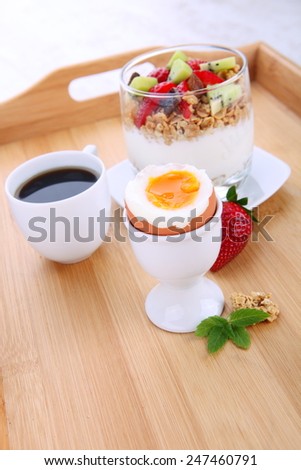 Perfect breakfast: fresh yogurt with fruits and granola