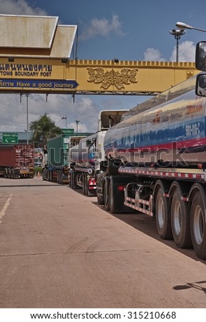 Nong Khai, Thailand - September 10, 2015:Product export from thailand to laos by truck at Nong Khai Customs Boundary Post, Mueang Nong Khai Municipality, Thailand