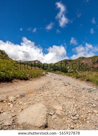 Road to the clouds in the mountains of the Caucasus