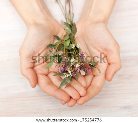 dried bouquet of wildflowers in the hands of somebody