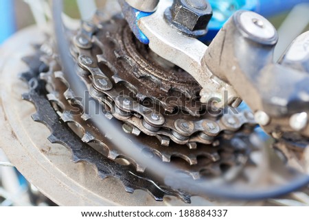 Part of bicycle closeup,  gears and chain