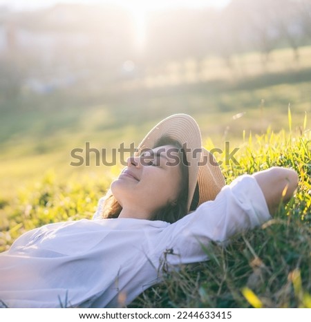 Similar – Image, Stock Photo Young woman with closed eyes near bed