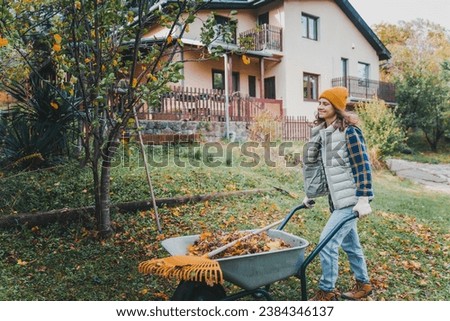 Similar – Image, Stock Photo Leaf rake in autumn on the meadow