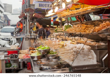 Street food. Chinatown in Kuala Lumpur, Malaysia. January 4, 2015.