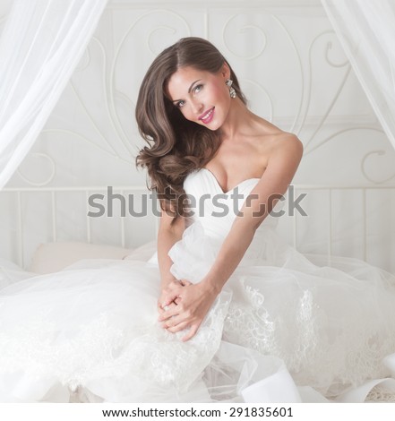 beautiful bride in wedding dress, studio