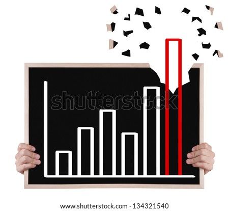 over achievement  growth graph on blackboard with hands on blackboard with hands