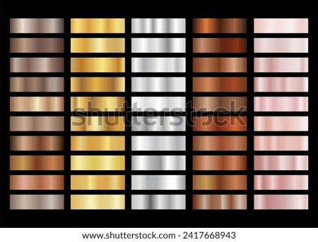 Collection of gold silver bronze and rose gold gradient texture background vector