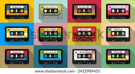 Pattern with old audio cassettes colorful background vector illustration