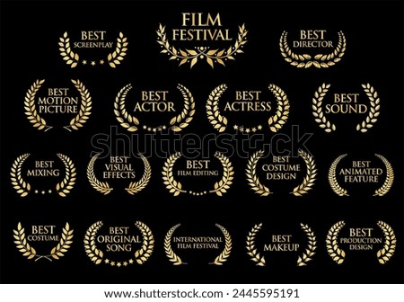 Collection of Award Laurel Wreaths for Cinema Festivals vector illustration