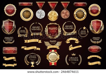 award winner luxury gold badge shield ribbon and laurel retro vintage collection