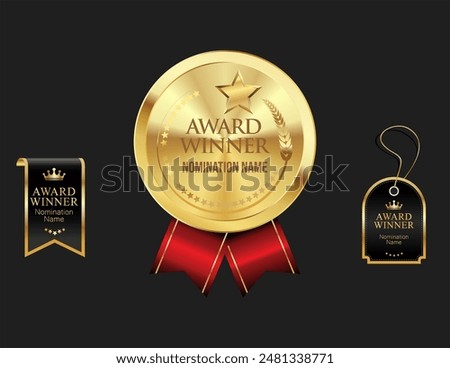 Golden medal award  isolated on dark background vector illustration