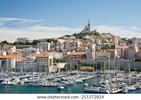 MARSEILLE, FRANCE - AUGUST 26: The Old Port of Marseille, the main popular place of the phocean city, on August 26, 2013 in Marseille, France