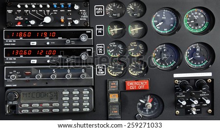 Close up of an helicopter control panel