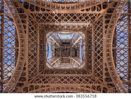 Similar – Image, Stock Photo Under the Eiffel Tower .  With light and shadow . Above me the Great Steel Frame . In the background a skyscraper and many trees.