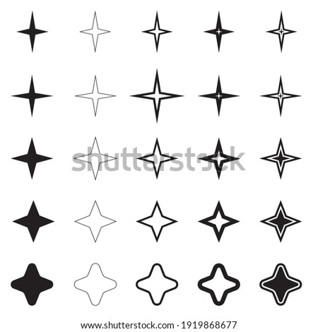 Four point star icons set