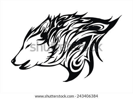 wolf fire flame head tattoo logo vector