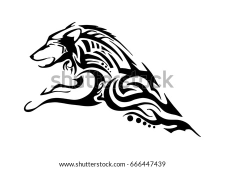 half body of aggressive wolf jumping tribal tattoo Silhouette isolated 