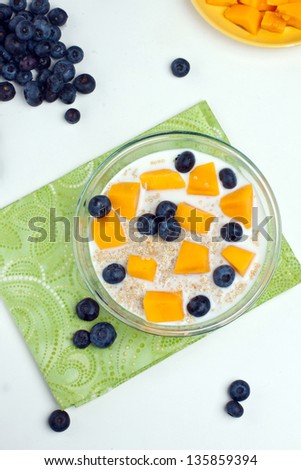Cooked quinoa with warm milk and fruits