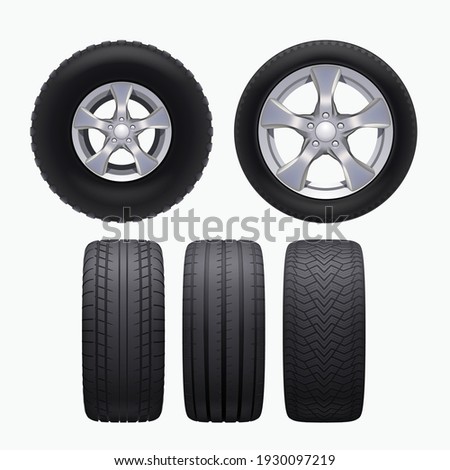 various realistic car wheels isolated in set