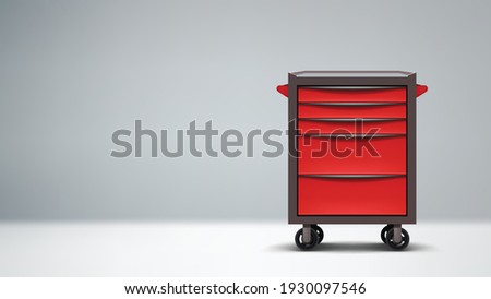 red color metal tools cabinet on gray