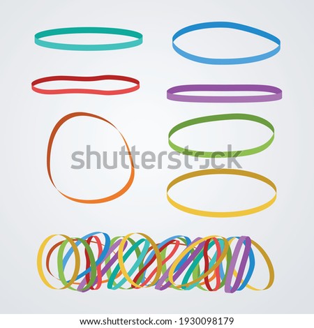 colorful rubber bands in set on white