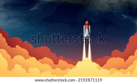 space shuttle takeoff with colored bright clouds