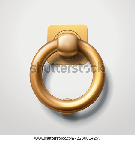 golden color realistic door knocker on white