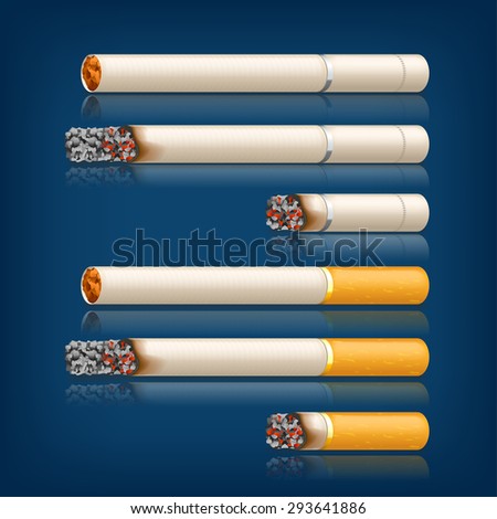 illustration of set of different stages of smoked cigarettes