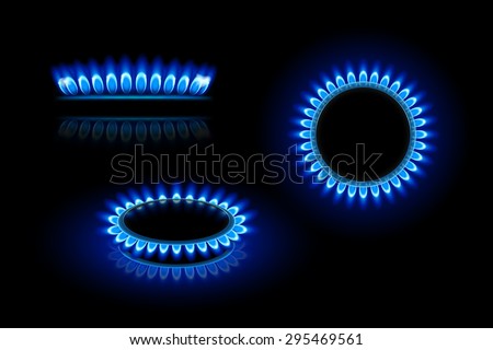 illustration of gas stove in three views on dark background