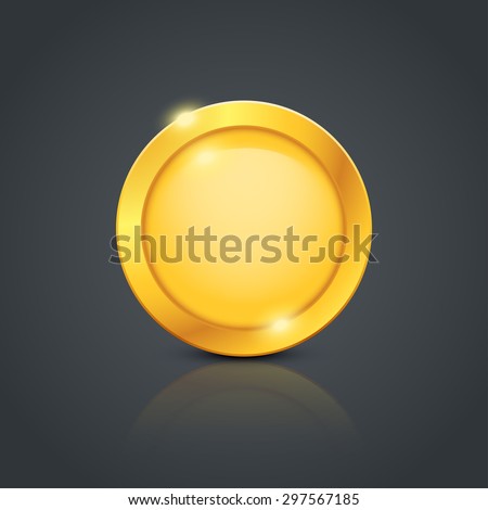 illustration of gold coin with reflection on dark background