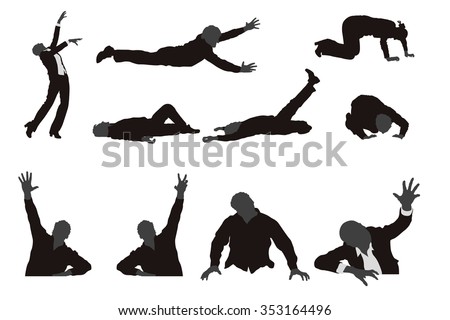 illustration of set of different zombie silhouettes isolated