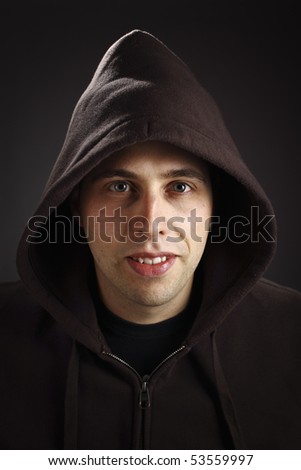 Young Man With Hoodie Portrait On Dark Background Stock Photo 53559997 ...