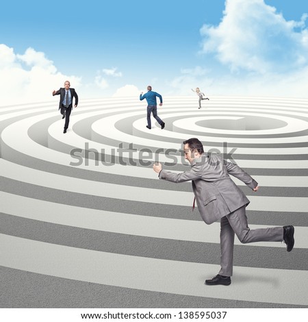 business people run on 3d spiral