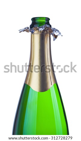 opened champagne bottle isolated on white background