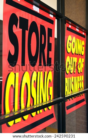 Close Up Shot On Angle Of A Store Closing/ Going Out Of Business