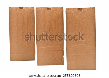 Three Brown Paper Lunch Bags Isolated On White