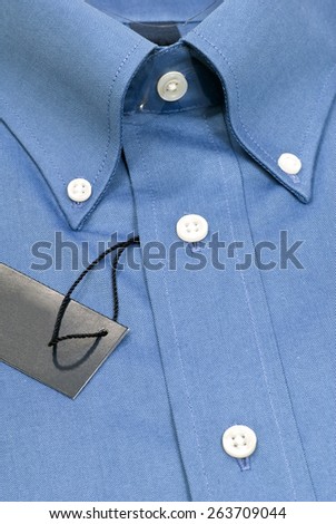 New Men\'s Blue Dress Shirt Detail Close Up